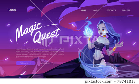 Magic banner with mystic girl in night forest 79741815