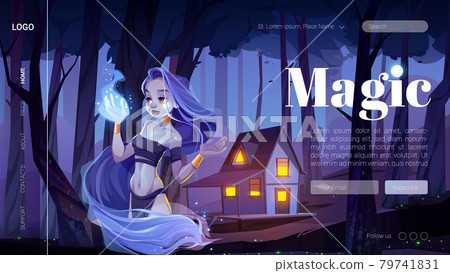 Magic banner with mystic girl in night forest 79741831