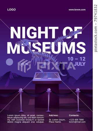 Night of museums cartoon flyer with dinosaur. 79741832