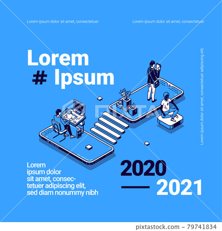 Isometric poster with business people working 79741834