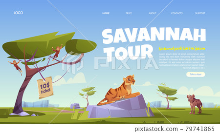 Savannah tour cartoon landing page, zoo park. Savannah tour cartoon landing page, zoo park. 79741865