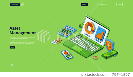 Asset management isometric landing page, analytics Asset management isometric landing page, analytics 79741897