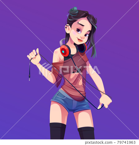 Young asian woman dj with headphones 79741963