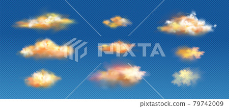 Realistic clouds of yellow or orange colors set Realistic clouds of yellow or orange colors set 79742009