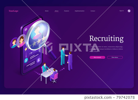 Recruiting isometric landing page. Hiring agency 79742078