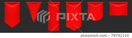 Red pennant flags mockup, blank hanging banners 79742110