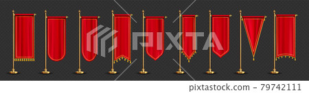 Red long pennant flags with golden tassel fringe Red long pennant flags with golden tassel fringe 79742111