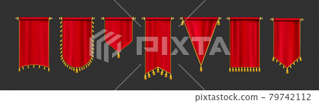 Red pennant flags mockup, blank hanging banners Red pennant flags mockup, blank hanging banners 79742112