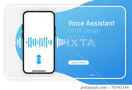 Voice assistant. Smartphone blank screen. Modern design. Device mockup. UI and UX design interface. Gradient background. Vector 79743144