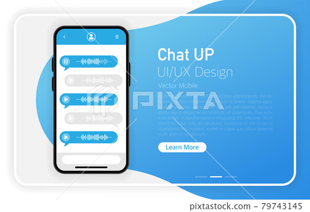 Chat up. Smartphone blank screen. Modern design. Device mockup. UI and UX design interface. Gradient background. Vector 79743145