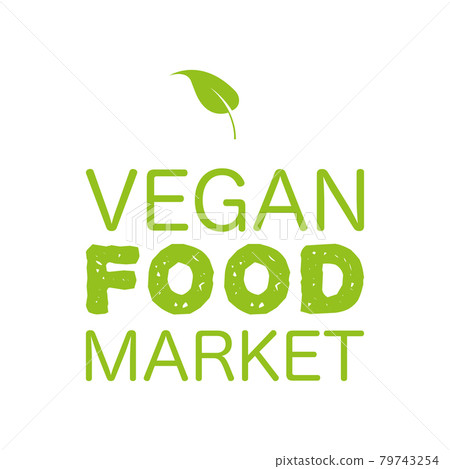 Healthy organic logo with vegan food market text labels and tags the green color on white background. Vector hand drawn object 79743254