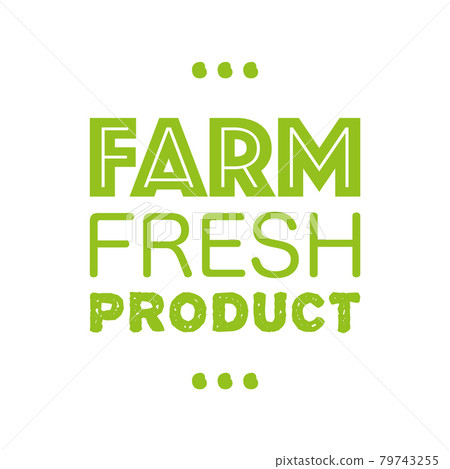 Healthy organic logo with farm fresh product text labels and tags the green color on white background. Vector hand drawn object 79743255
