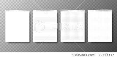 Creative vector illustration of four realistic notebooks lines and dots paper page isolated on transparent background. Vector 79743347