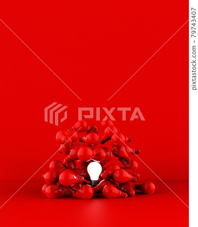 Light bulbs on red background. Idea concept. 3D Illustration. 79743407