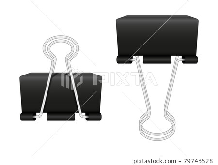 Black Paper clips isolated on white background. Two realistic object in different positions. Vector 79743528