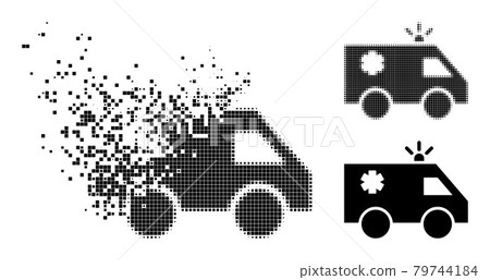 Burst and Halftone Pixelated Emergency Car Icon 79744184