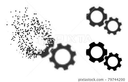 Disintegrating and Halftone Pixel Gears Icon Disintegrating and Halftone Pixel Gears Icon 79744200