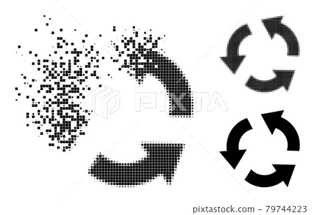 Broken and Halftone Pixelated Recycle Icon Broken and Halftone Pixelated Recycle Icon 79744223