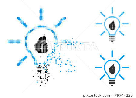 Fractured and Halftone Pixel Eco Light Bulb Glyph 79744226