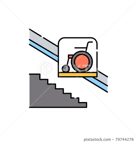 Wheelchair lift color line icon. Disability. Isolated vector element. Wheelchair lift color line icon. Disability. Isolated vector element. 79744276