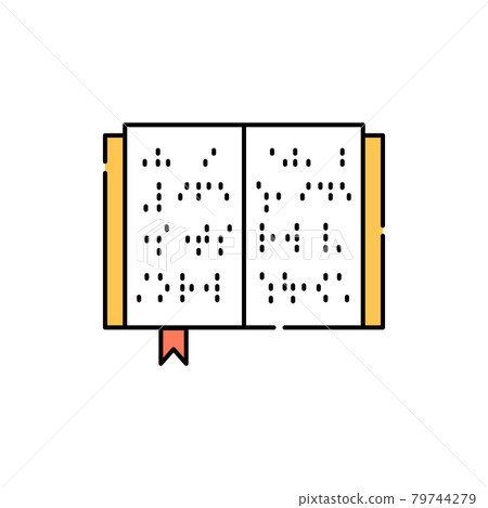 Book blind braille color line icon. Disability. Isolated vector element. Book blind braille color line icon. Disability. Isolated vector element. 79744279