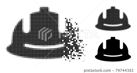 Dissolving and Halftone Pixelated Construction Helmet Icon 79744381