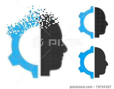 Shredded and Halftone Pixel Cyborg Gear Glyph 79744387