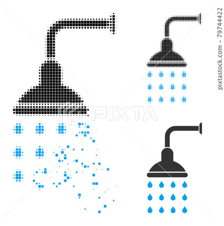 Disintegrating and Halftone Pixelated Shower Icon Disintegrating and Halftone Pixelated Shower Icon 79744422