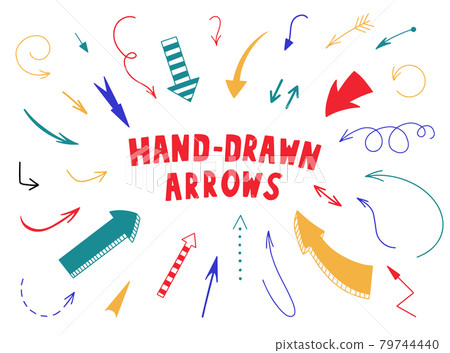 Hand drawn arrows. Vector arrows digital set in doodle school style pointers. Curved cartoon pointer arrows collection. Abstract set of arrows. Hand drawn arrows. Vector arrows digital set in doodle school style pointers. Curved cartoon pointer arrows collection. Abstract set of arrows. 79744440