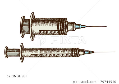 Vector set of hand drawn colored syringe 79744510