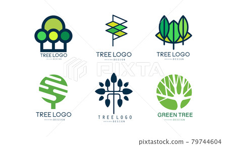 Green Tree Logo Design Set, Abstract Labels for Your Own Design Flat Vector Illustration 79744604