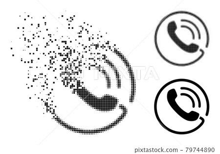 Damaged and Halftone Dotted Phone Call Icon 79744890