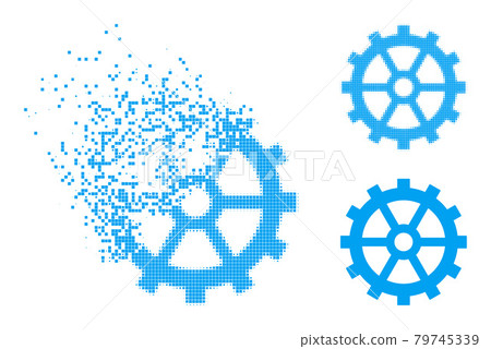 Disintegrating and Halftone Pixel Gear Glyph Disintegrating and Halftone Pixel Gear Glyph 79745339