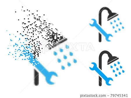 Destructed and Halftone Dot Shower Plumbing Icon Destructed and Halftone Dot Shower Plumbing Icon 79745341