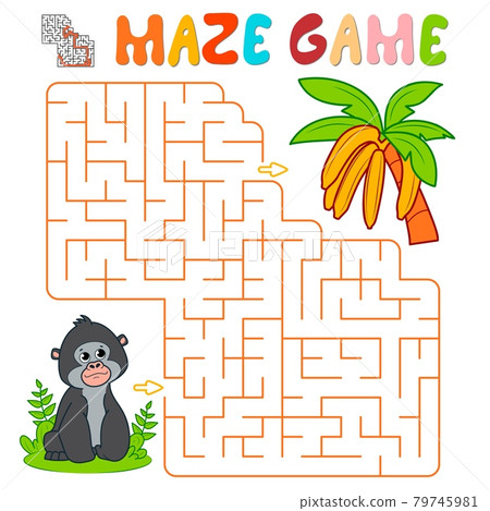 Maze puzzle game for children. Maze or labyrinth game with gorilla. Monkey and bananas Maze puzzle game for children. Maze or labyrinth game with gorilla. Monkey and bananas 79745981