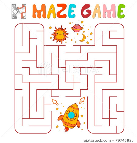 Maze puzzle game for children. Maze or labyrinth game with rocket. Maze puzzle game for children. Maze or labyrinth game with rocket. 79745983
