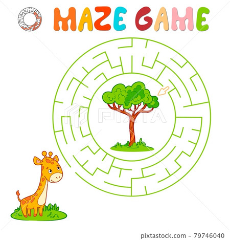 Maze puzzle game for children. Circle maze or labyrinth game with giraffe. 79746040