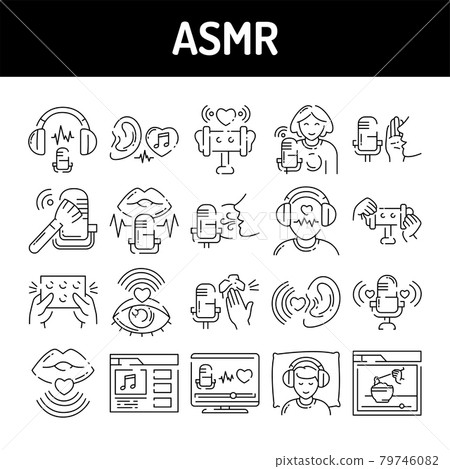 Asmr color line icons set. Autonomous sensory meridian response, sound waves as a symbol of enjoying sounds 79746082