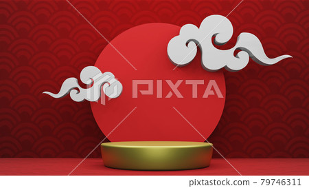 Step Stage Podium  Stage backdrop Chinese style . 3d rendering 79746311