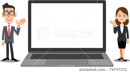 引導您使用空白屏幕的筆記本電腦的商務人士 79747252