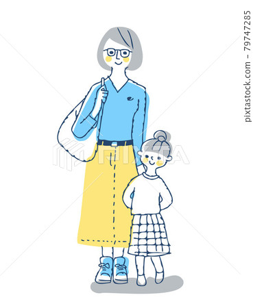 Smiling girl and mom Smiling girl and mom 79747285