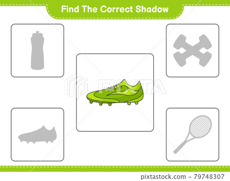 Find the correct shadow. Find and match the correct shadow of Soccer Shoes. Educational children game, printable worksheet, vector illustration 79748307