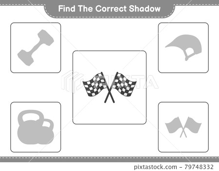 Find the correct shadow. Find and match the correct shadow of Racing Flags. Educational children game, printable worksheet, vector illustration 79748332