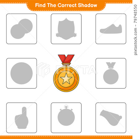 Find the correct shadow. Find and match the correct shadow of Trophy. Educational children game, printable worksheet, vector illustration 79748550