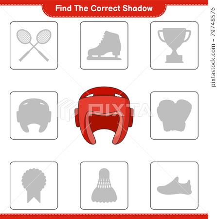 Find the correct shadow. Find and match the correct shadow of Boxing Helmet. Educational children game, printable worksheet, vector illustration Find the correct shadow. Find and match the correct shadow of Boxing Helmet. Educational children game, printable worksheet, vector illustration 79748576