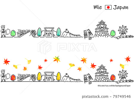 秋天的三重縣城市景觀簡單的線描集 79749546