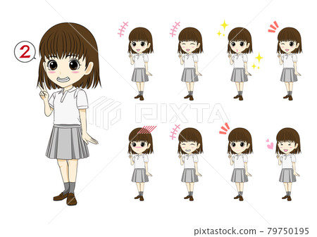 Two-finger piece girl facial expression difference 79750195