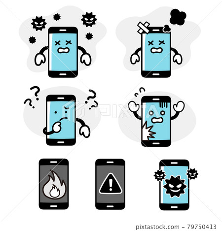 與智能手機角色故障和麻煩相關的面部表情集 與智能手機角色故障和麻煩相關的面部表情集 79750413