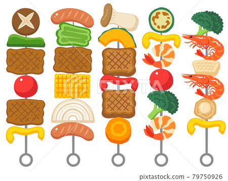 A set of ingredients stuck on a barbecue skewer 79750926