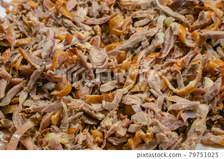 Roast duck, a close up of Taiwanese traditional sliced roasted duck food at Taiwan night market. 79751025